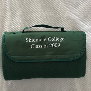 Green Skidmore College Blanket. Easy to carry, travel.NWOT